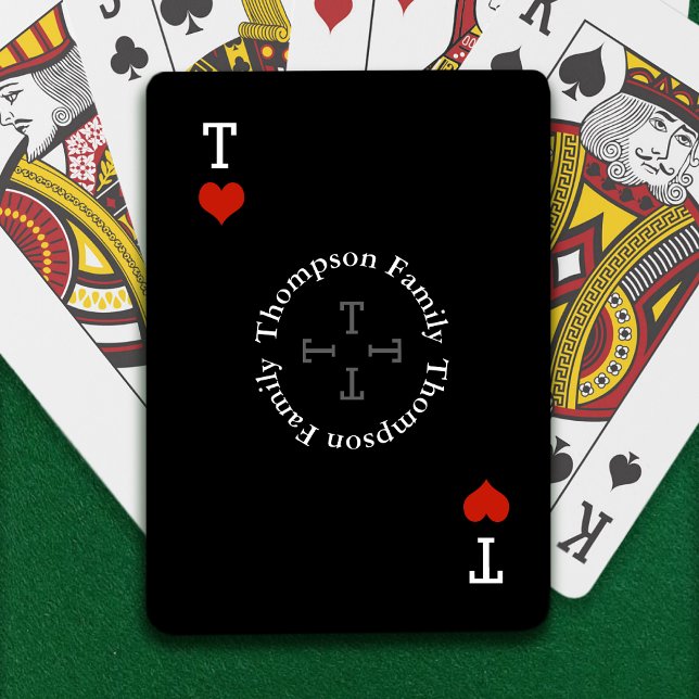 Jeu De Cartes Nom de famille circulaire monogramme noir (Créateur téléchargé)