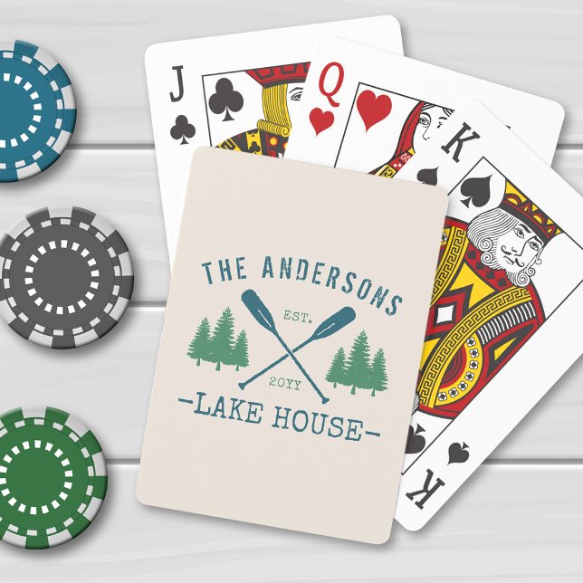 Jeu De Cartes Nom de famille Lake House Oars rustiques Pine Tree (Créateur téléchargé)