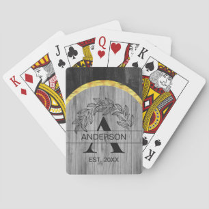 Jeu De Cartes Nom de famille Rustic Grey Bois Monogramme Or
