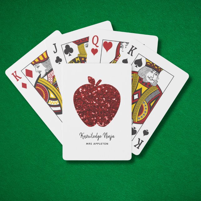 Jeu De Cartes Nom de l'enseignant personnalisé Red Apple Faux Pa (Personalize with Text and Name.  Other items available in collection )