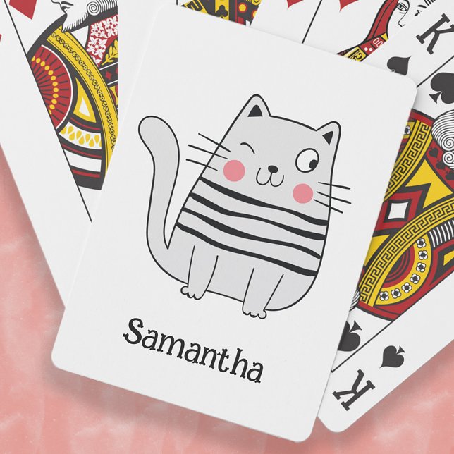 Jeu De Cartes Nom de l'évier de chat drôle (Cute, funny winking cat playing cards. Personalize with your name.)