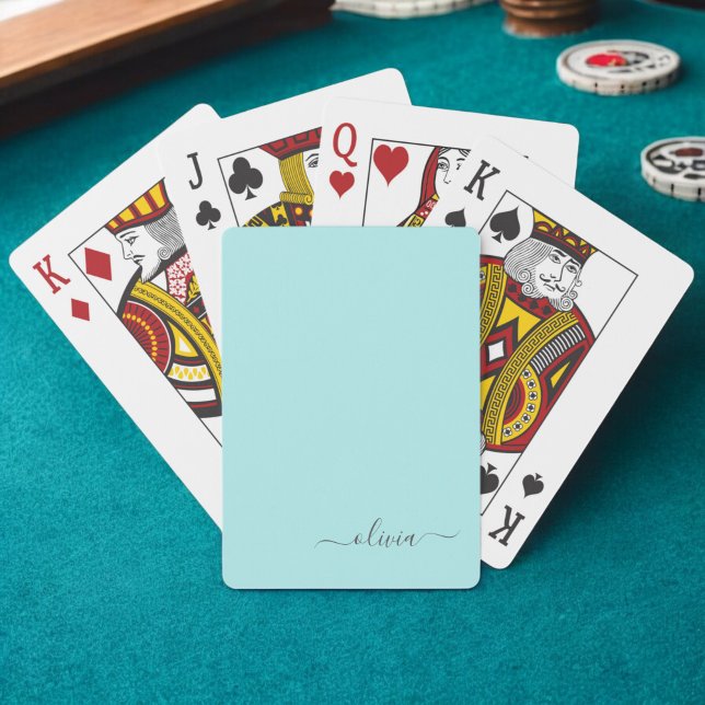 Jeu De Cartes Nom de monogramme girly de script moderne sarcelle (Créateur téléchargé)