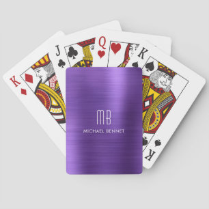 Jeu De Cartes Nom de monogramme métallisé violet élégant