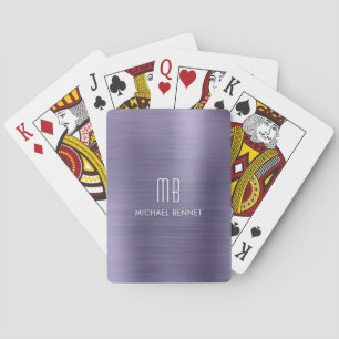 Jeu De Cartes Nom de monogramme métallisé violet élégant brossé