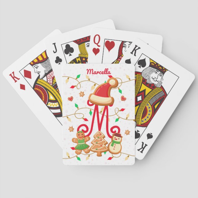 Jeu De Cartes Nom de Noël Monogramme Custom Gingpain Rouge (dos)