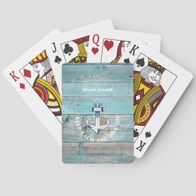 Jeu De Cartes Nom du bateau nautique Ancre Bois rustique (dos)