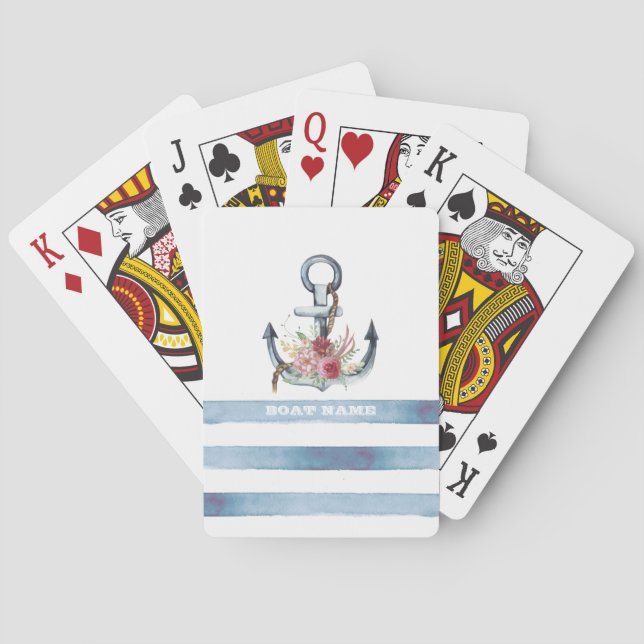 Jeu De Cartes Nom du bateau nautique, Fleurs d'Ancres rayures (dos)