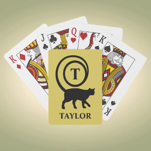 Jeu De Cartes Nom du monogramme Kitty initial Chat Lover Or Noir