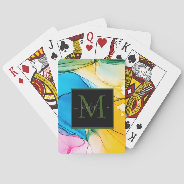 Jeu De Cartes Nom du monogramme marbré coloré (dos)