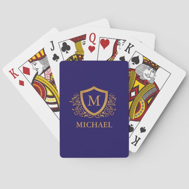 Jeu De Cartes Nom du monogramme personnalisé bleu et or de la ma (dos)
