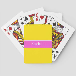 Jeu De Cartes Nom du ruban rose chaud, jaune uni, monogramme