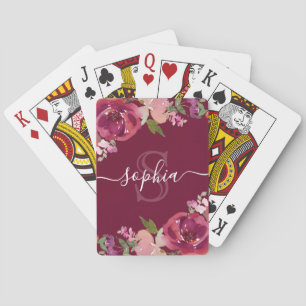 Jeu De Cartes Nom du script monogramme floral pourpre