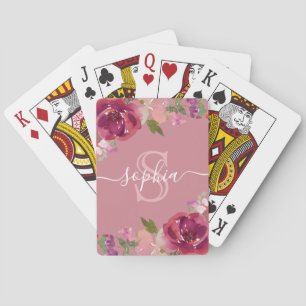 Jeu De Cartes Nom du script monogramme rose pâle rose