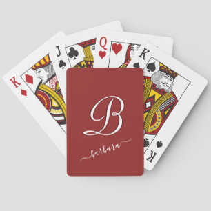 Jeu De Cartes Nom élégant du monogramme personnalisé rouge 