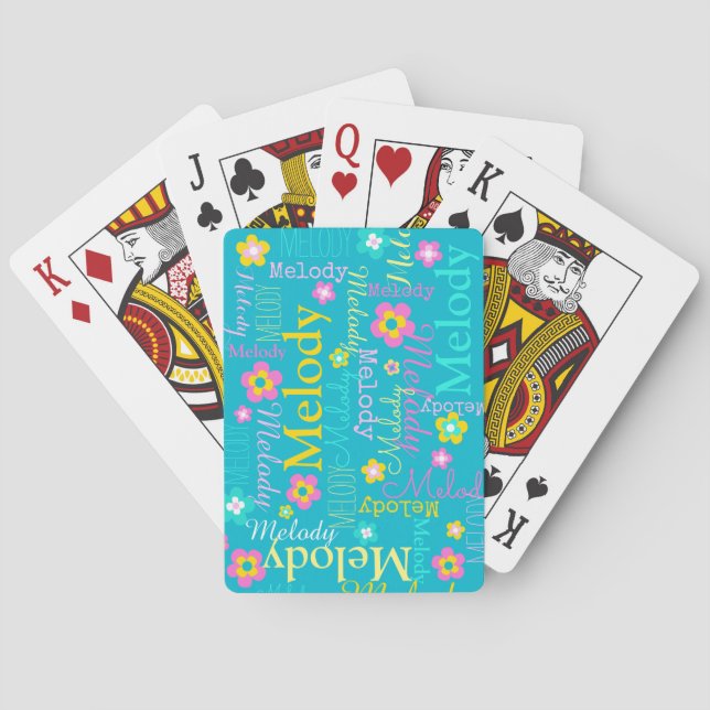 Jeu De Cartes Nom fleur à motif jaune aqua (dos)