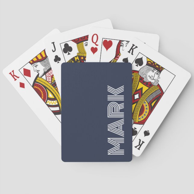 Jeu De Cartes Nom moderne Monogramme Bleu foncé Blancs (dos)