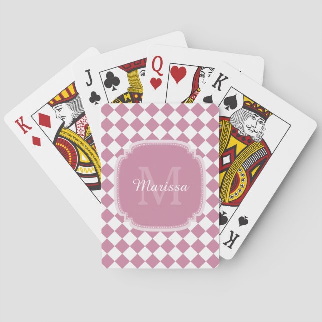 Jeu De Cartes Nom Monogrammé en rose et blanc tendance (dos)
