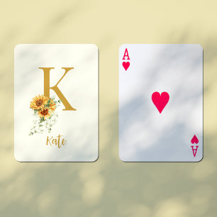 Jeu De Cartes Nom monogramme floral initial personnalisé