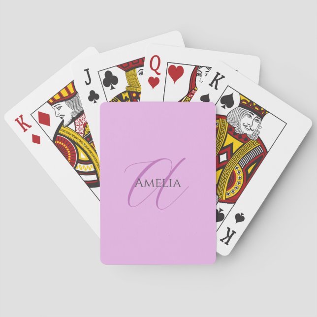 Jeu De Cartes Nom Monogramme Lettre initiale Orchid & Lilac (dos)