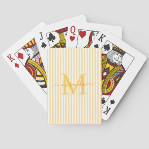 Jeu De Cartes Nom Monogrammé Rayures Jaunes et Blanches