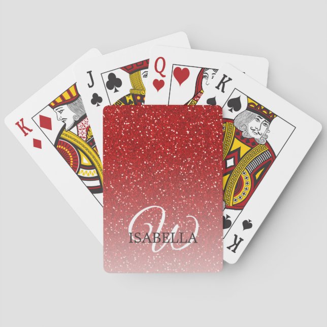 Jeu De Cartes Nom Ombre de Parties scintillant rouge personnalis (dos)