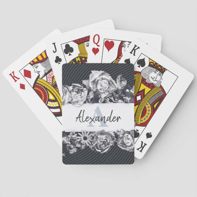 Jeu De Cartes Nom personnalisable Roses de marine élégant chic M (dos)