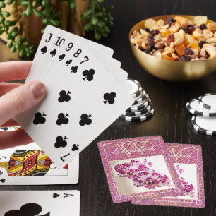 Jeu De Cartes Nom personnalisé avec monogramme floral et paillet