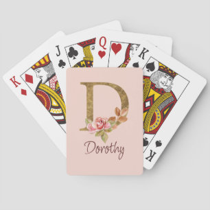 Jeu De Cartes Nom personnalisé Blush Roses Roses Lettre D en feu