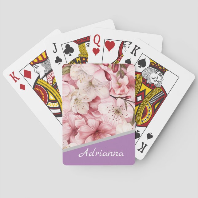Jeu De Cartes Nom personnalisé Cherry Blossom Pink Garden (dos)