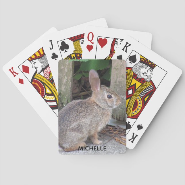 Jeu De Cartes Nom personnalisé de la photo de lapin mou (dos)