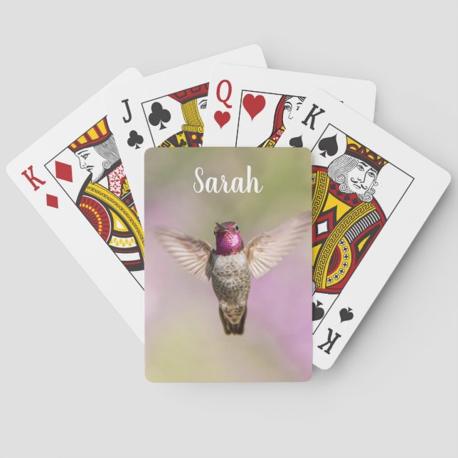 Jeu De Cartes Nom personnalisé du colibri rose et pourpre (dos)