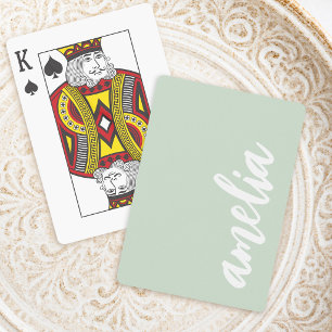 Jeu De Cartes Nom personnalisé écriture vert sauge clair et blan