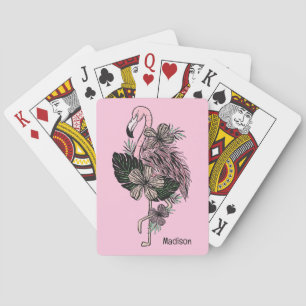 Jeu De Cartes Nom personnalisé et couleur Flamant rose rose