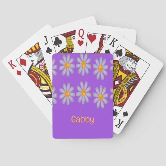 Jeu De Cartes Nom personnalisé fleurs bleues sur violet (dos)