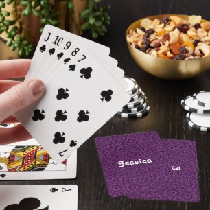 Jeu De Cartes Nom personnalisé fleurs violettes sur noir