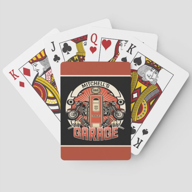 Jeu De Cartes Nom personnalisé Garage moto moto pompe à gaz rétr (dos)