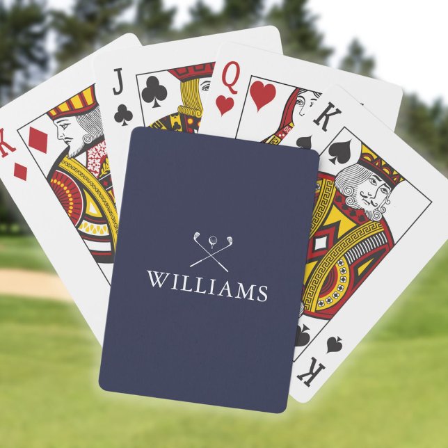 Jeu De Cartes Nom Personnalisé Marine Blue and White Golf Clubs (Personalized Name Navy Blue And White Golf Clubs Playing Cards)