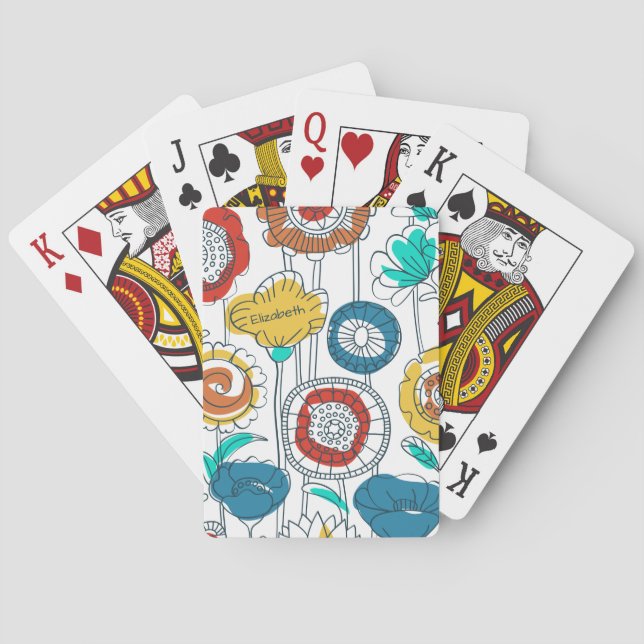 Jeu De Cartes Nom personnalisé mignon Fleurs modernes Abstraites (dos)