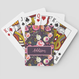 Jeu De Cartes Nom personnalisé Moderne Boho Floral monogramme