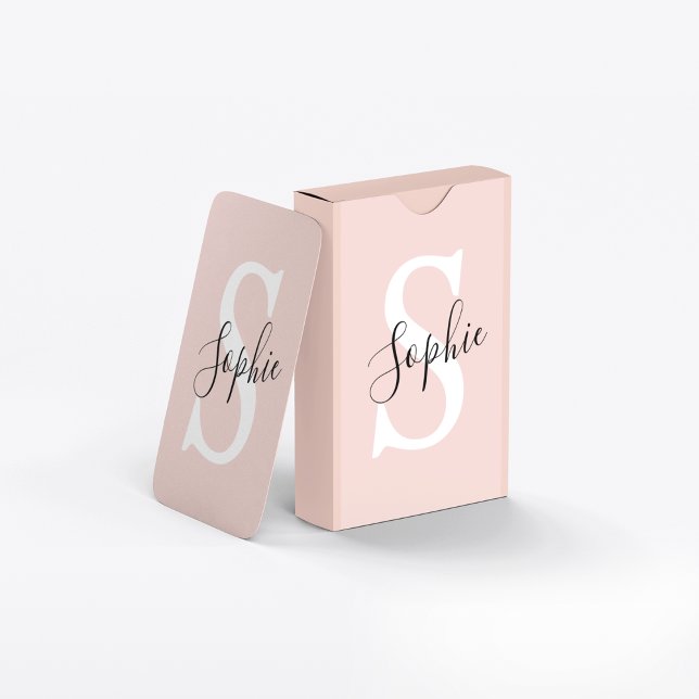 Jeu De Cartes Nom personnalisé moderne Monogram Pastel Rose (Créateur téléchargé)