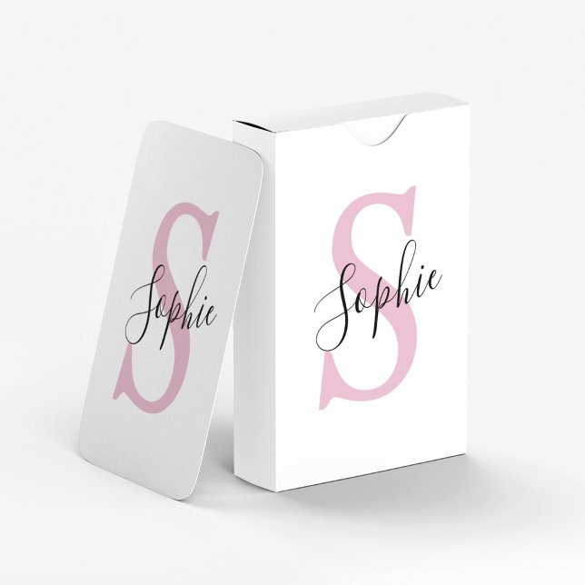 Jeu De Cartes Nom personnalisé moderne Monogramme rose (Créateur téléchargé)