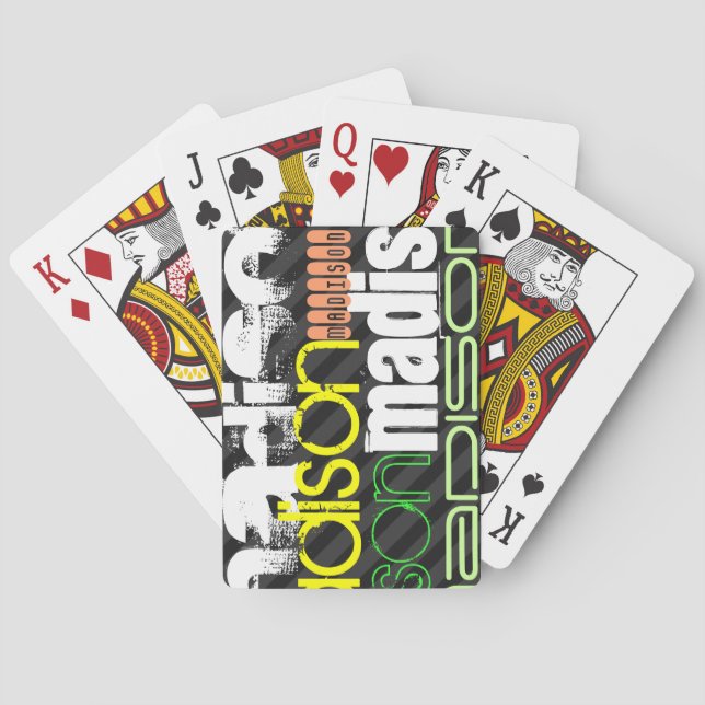 Jeu De Cartes Nom personnalisé Motif sur bandes noires et grises (dos)