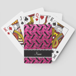 Jeu De Cartes Nom personnalisé neon parties scintillant rose cha