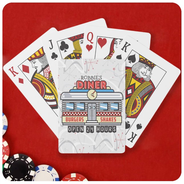 Jeu De Cartes NOM Personnalisé Retro les années 50 Diner Signé C (Créateur téléchargé)