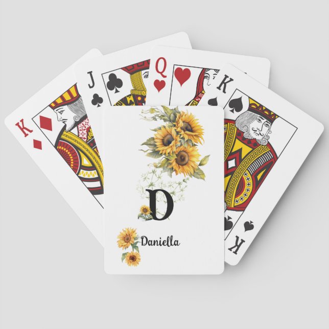 Jeu De Cartes Nom personnalisé Tournesols rustiques initiaux Jau (dos)