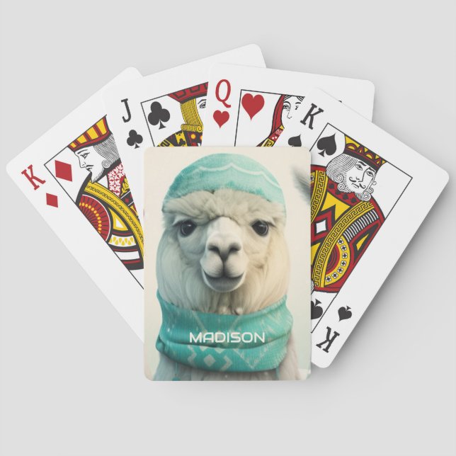 Jeu De Cartes Nom personnalisé Winter Llama (dos)