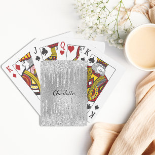 Jeu De Cartes Noms en script avec gouttes de paillettes argentée