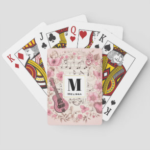 Jeu De Cartes Notes de musique et fleurs Élégant Monogramme rétr