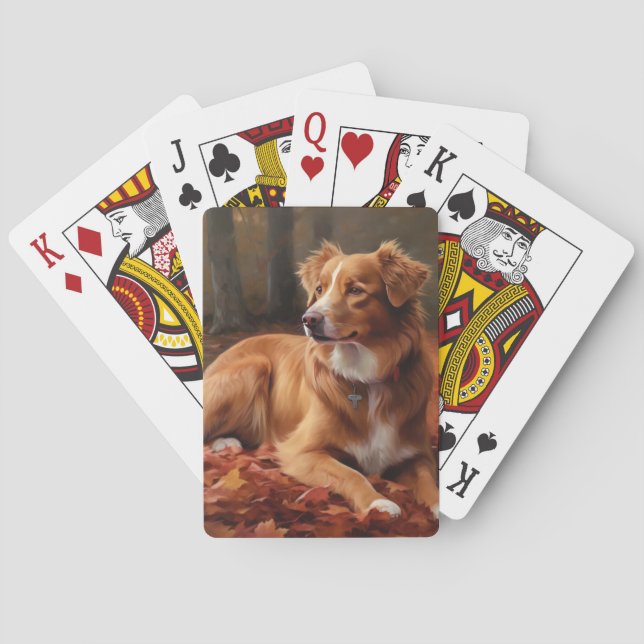 Jeu De Cartes Nouvelle-Écosse Canard Terrier À L'Automne Feuille (dos)