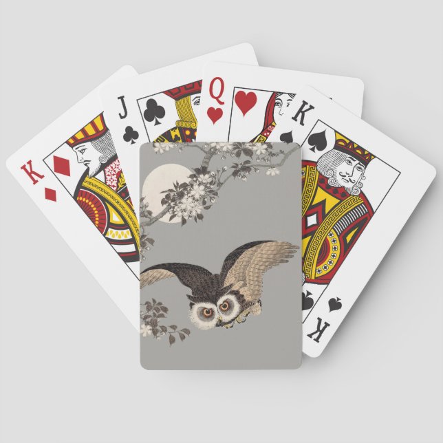 Jeu De Cartes Nuit Japonaise Chouette Lune Bois Coupe Flying Nig (dos)